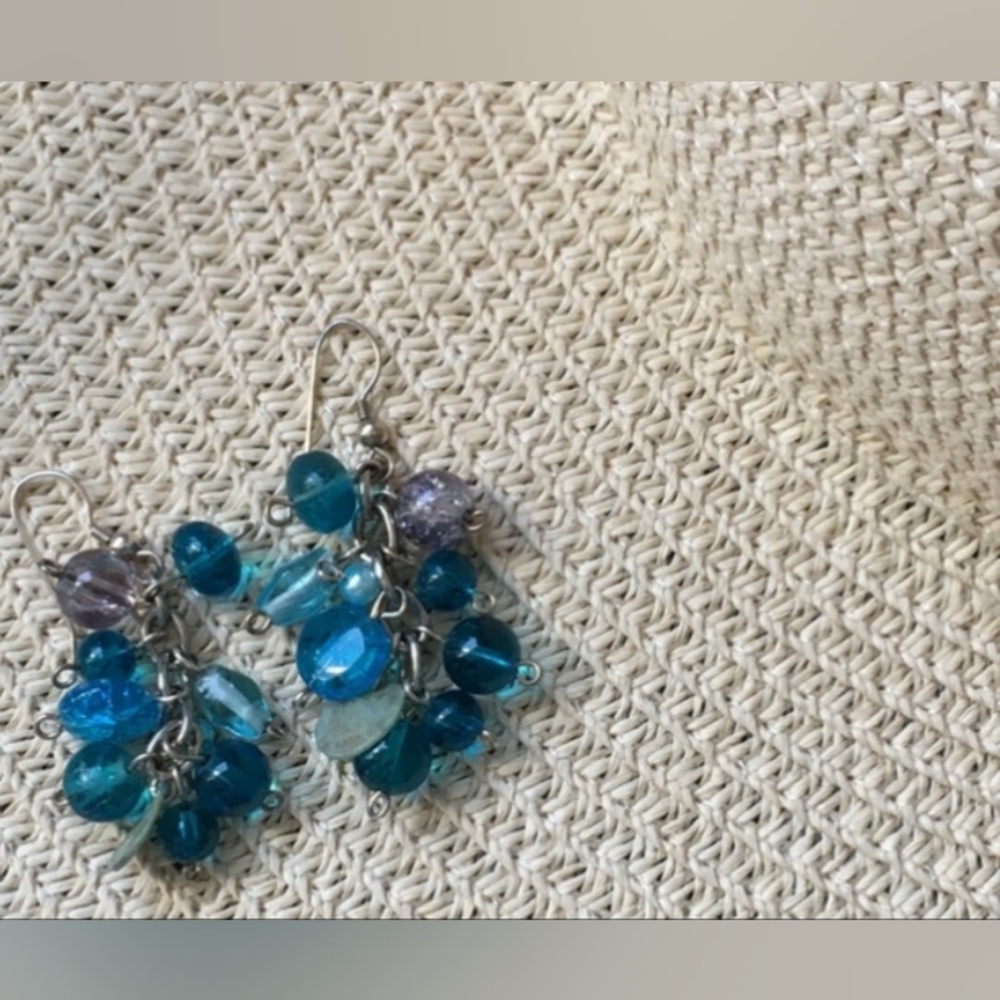 ♥️ E 5 / $20 Elegant Blue and Silver Cluster Earrings